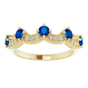 14K Yellow Gold Natural Blue Sapphire & .05 Natural Diamond Crown Ring