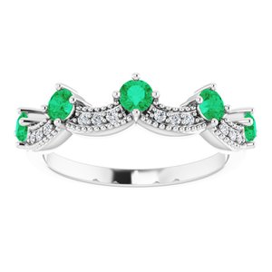 Sterling Silver Lab-Grown Emerald & .05 Natural Diamond Crown Ring