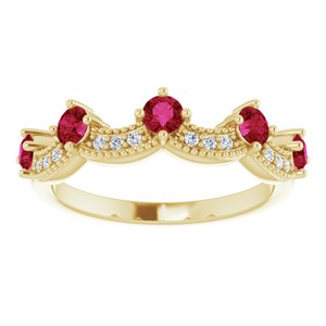 14K Yellow Gold Natural Ruby & .05 Natural Diamond Crown Ring