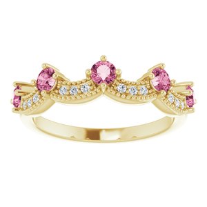 14K Yellow Gold Natural Pink Tourmaline & .05 Natural Diamond Crown Ring