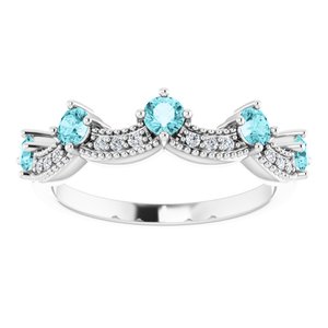 14K White Gold Natural Blue Zircon & .05 Natural Diamond Crown Ring