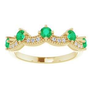 14K Yellow Gold Natural Emerald & .05 Natural Diamond Crown Ring