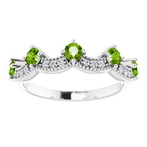 14K White Gold Natural Peridot & .05 Natural Diamond Crown Ring