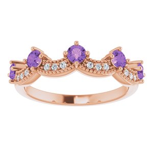 14K Rose Gold Natural Amethyst & .05 Natural Diamond Crown Ring