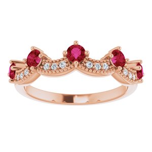 14K Rose Gold Lab-Grown Ruby & .05 Natural Diamond Crown Ring