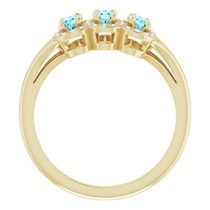 14K Yellow Gold Natural Blue Zircon & 1/8 CTW Natural Diamond Ring