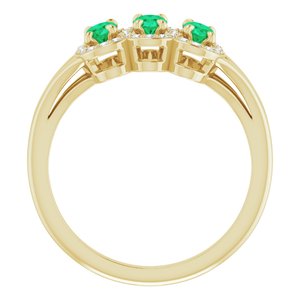 14K Yellow Gold Natural Emerald & 1/8 CTW Natural Diamond Ring