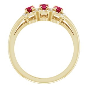 14K Yellow Gold Lab-Grown Ruby & 1/8 CTW Natural Diamond Ring