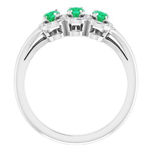 Sterling Silver Natural Emerald & 1/8 CTW Natural Diamond Ring