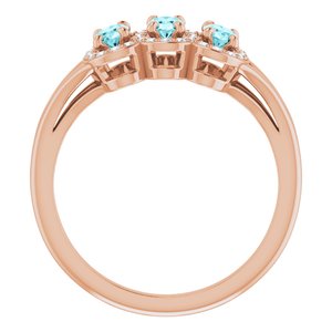14K Rose Gold Natural Blue Zircon & 1/8 CTW Natural Diamond Ring