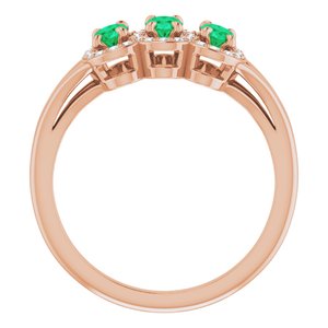 14K Rose Gold Natural Emerald & 1/8 CTW Natural Diamond Ring