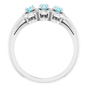 14K White Gold Natural Blue Zircon & 1/8 CTW Natural Diamond Ring