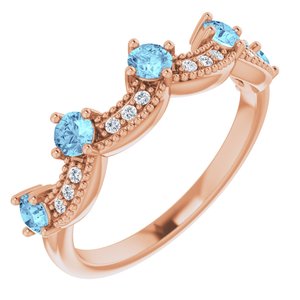 14K Rose Gold Natural Aquamarine & .05 Natural Diamond Crown Ring