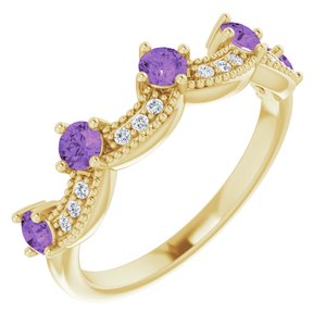14K Yellow Gold Natural Amethyst & .05 Natural Diamond Crown Ring