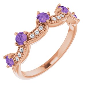 14K Rose Gold Natural Amethyst & .05 Natural Diamond Crown Ring