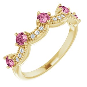 14K Yellow Gold Natural Pink Tourmaline & .05 Natural Diamond Crown Ring