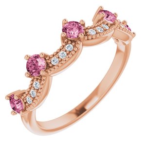 14K Rose Gold Natural Pink Tourmaline & .05 Natural Diamond Crown Ring