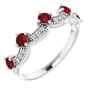 14K White Gold Natural Mozambique Garnet & .05 Natural Diamond Crown Ring