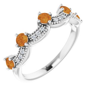 14K White Gold Natural Citrine & .05 Natural Diamond Crown Ring