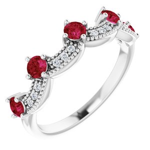 Sterling Silver Lab-Grown Ruby & .05 Natural Diamond Crown Ring