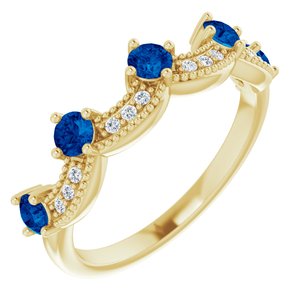 14K Yellow Gold Lab-Grown Blue Sapphire & .05 Natural Diamond Crown Ring