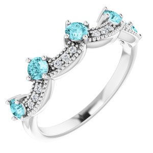 Sterling Silver Natural Blue Zircon & .05 Natural Diamond Crown Ring