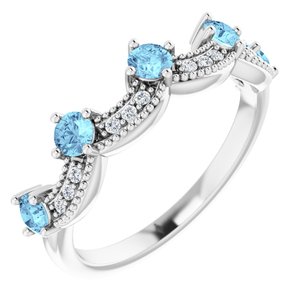 Platinum Natural Aquamarine & .05 Natural Diamond Crown Ring