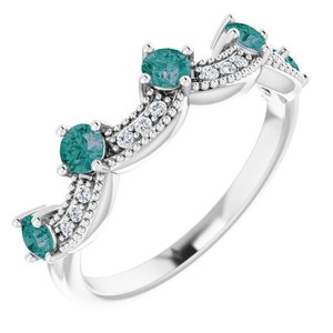 14K White Gold Lab-Grown Alexandrite & .05 Natural Diamond Crown Ring