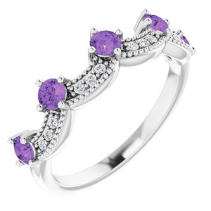 Sterling Silver Natural Amethyst & .05 Natural Diamond Crown Ring