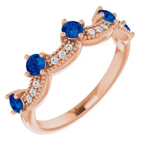 14K Rose Gold Natural Blue Sapphire & .05 Natural Diamond Crown Ring