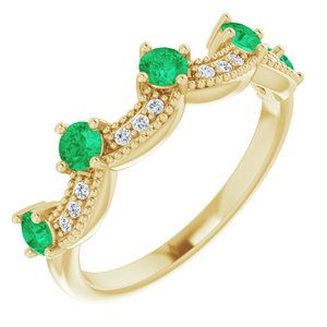 14K Yellow Gold Lab-Grown Emerald & .05 Natural Diamond Crown Ring