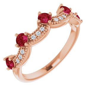14K Rose Gold Natural Ruby & .05 Natural Diamond Crown Ring