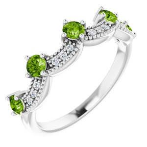 14K White Gold Natural Peridot & .05 Natural Diamond Crown Ring