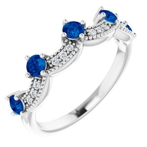 Sterling Silver Natural Blue Sapphire & .05 Natural Diamond Crown Ring