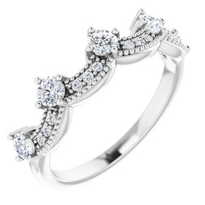 14K White Gold 1/2 CTW Natural Diamond Crown Ring