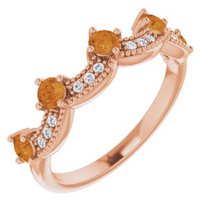 14K Rose Gold Natural Citrine & .05 Natural Diamond Crown Ring