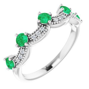 Sterling Silver Natural Emerald & .05 Natural Diamond Crown Ring