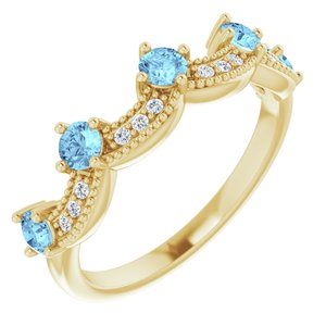 14K Yellow Gold Natural Aquamarine & .05 Natural Diamond Crown Ring