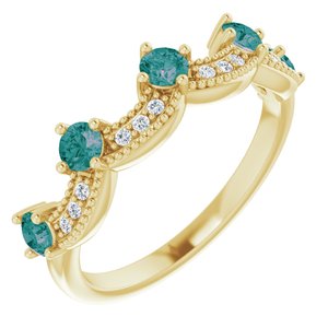 14K Yellow Gold Lab-Grown Alexandrite & .05 Natural Diamond Crown Ring