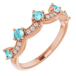 14K Rose Gold Natural Blue Zircon & .05 Natural Diamond Crown Ring