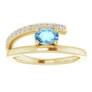 14K Yellow Gold Natural Aquamarine & 1/8 CTW Natural Diamond Ring