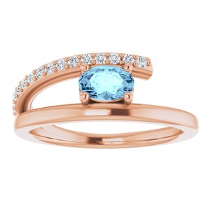 14K Rose Gold Natural Aquamarine & 1/8 CTW Natural Diamond Ring