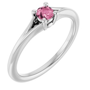 14K White Gold Natural Pink Tourmaline Youth Solitaire Ring