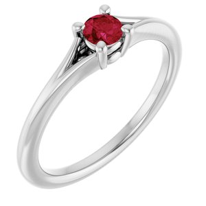 Sterling Silver Imitation Ruby Youth Solitaire Ring