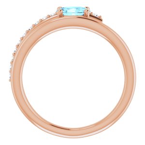 14K Rose Gold Natural Aquamarine & 1/8 CTW Natural Diamond Ring