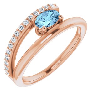 14K Rose Gold Natural Aquamarine & 1/8 CTW Natural Diamond Ring