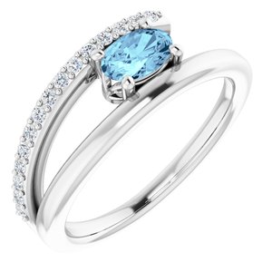 Sterling Silver Natural Aquamarine & 1/8 CTW Natural Diamond Ring