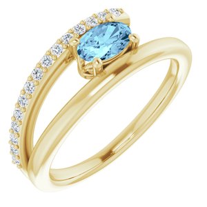 14K Yellow Gold Natural Aquamarine & 1/8 CTW Natural Diamond Ring
