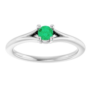 Sterling Silver Lab-Grown Emerald Youth Solitaire Ring