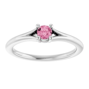 Sterling Silver Imitation Pink Tourmaline Youth Solitaire Ring